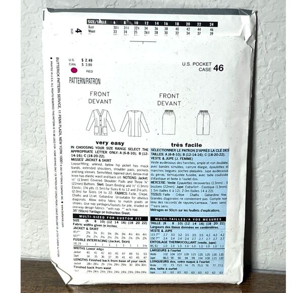 SEE & SEW 4714 Sewing Pattern Womens Work Suit Outfit Skirt Jacket Size 18/20/22 - Picture 2 of 2